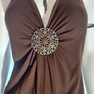 COPY - Beautiful Chestnut Brown Halter Top with Medallion: Rayon: Size M